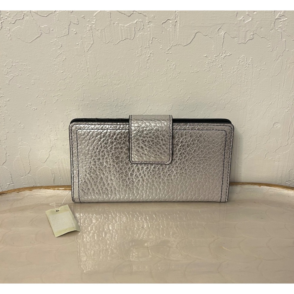 Fossil Madison Bifold Wallet Metallic Silver Pebbled Leather RFID